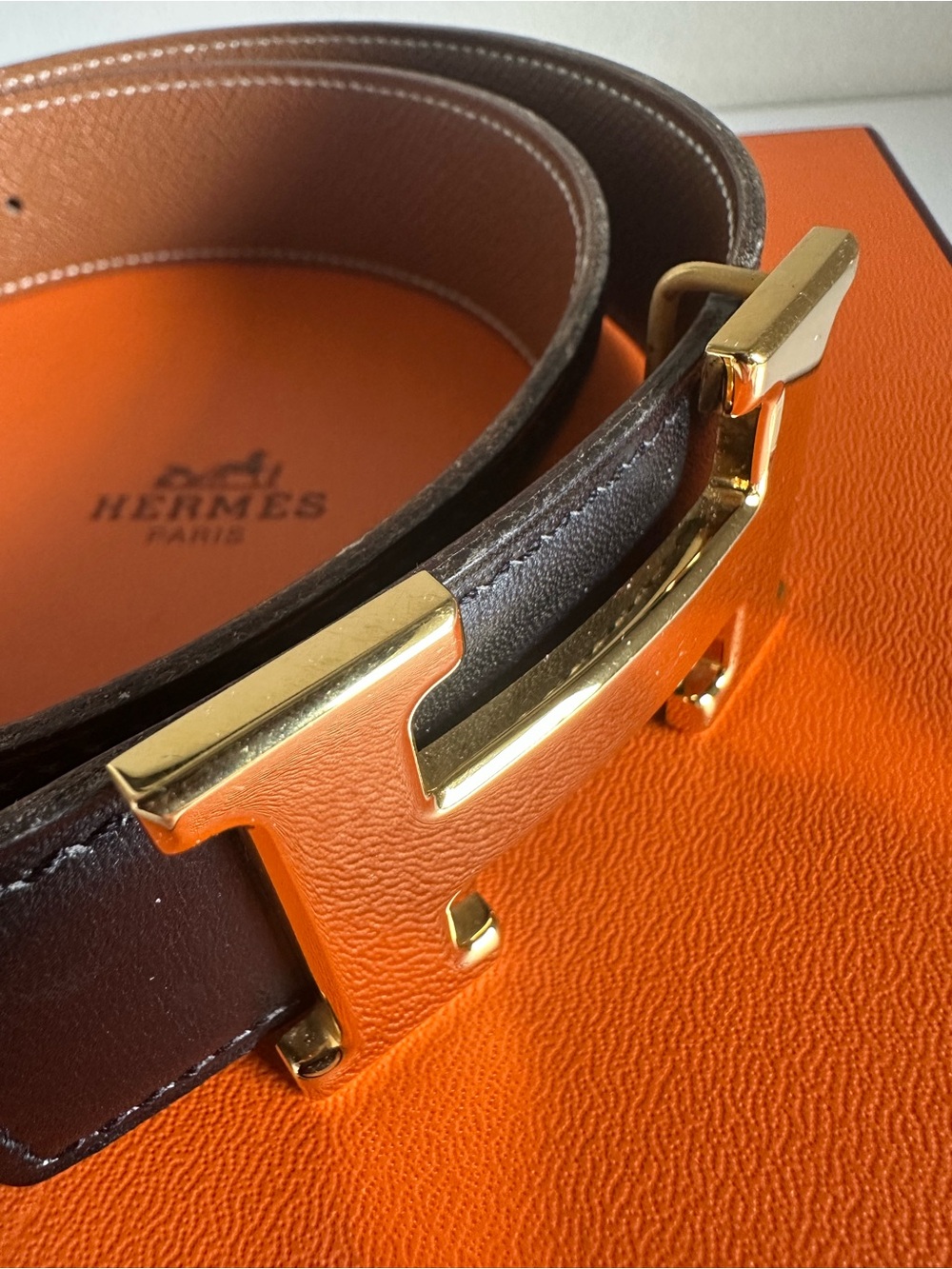 Hermès Constance H Belt 32mm Reversible Black Gold Size 65 Vintage - Picture 5 of 16